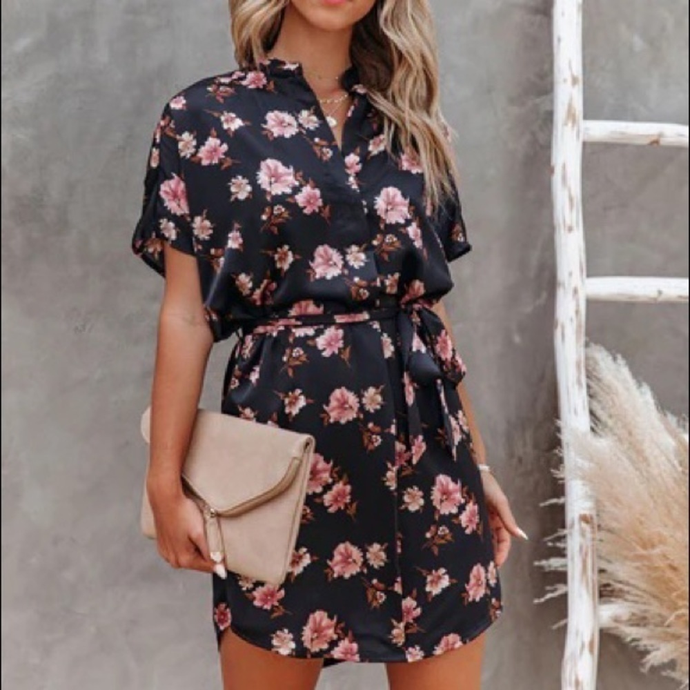 Clifden Satin Floral Tie Dress